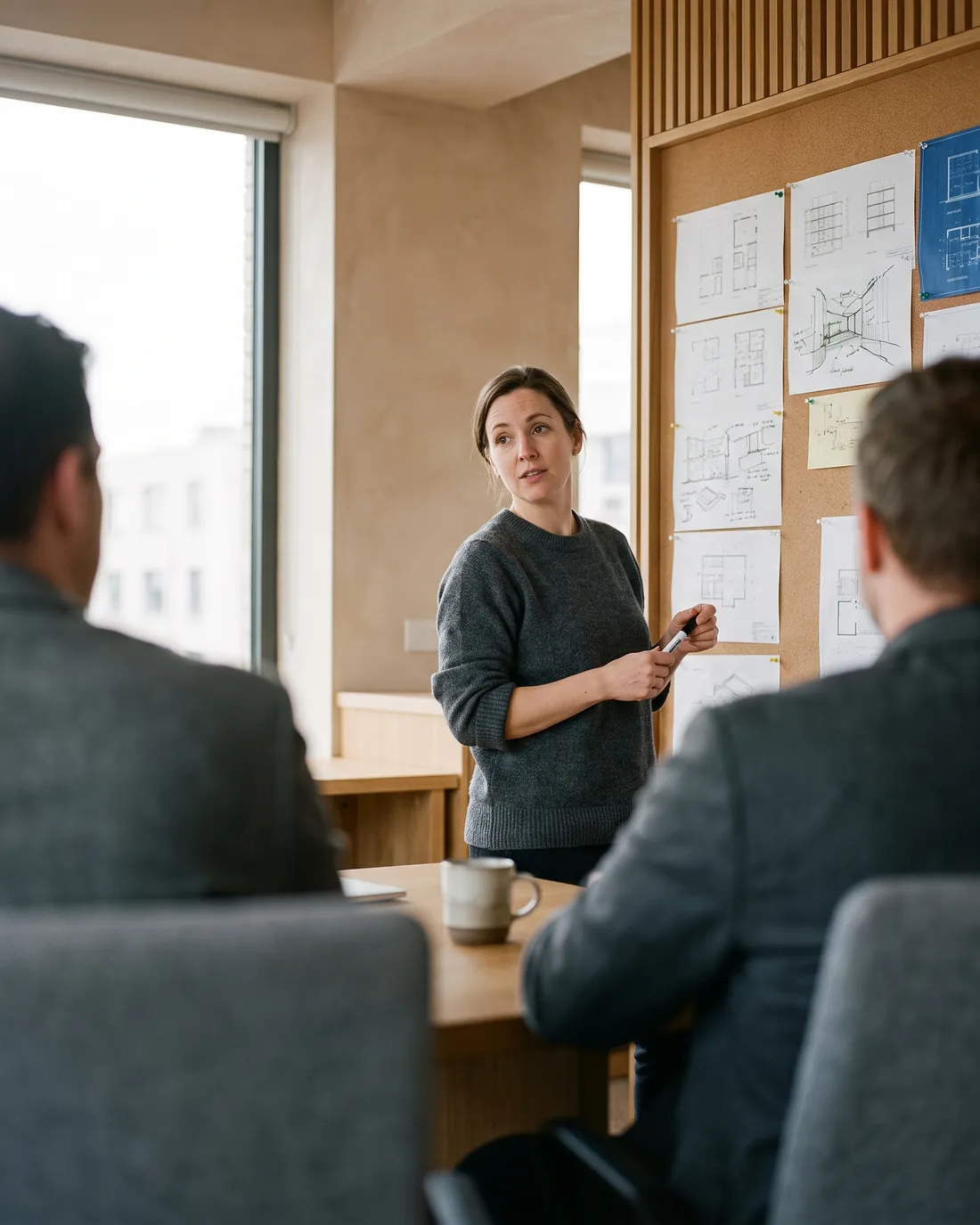 A senior CTO reviewing the work in a calm Oslo boardroom