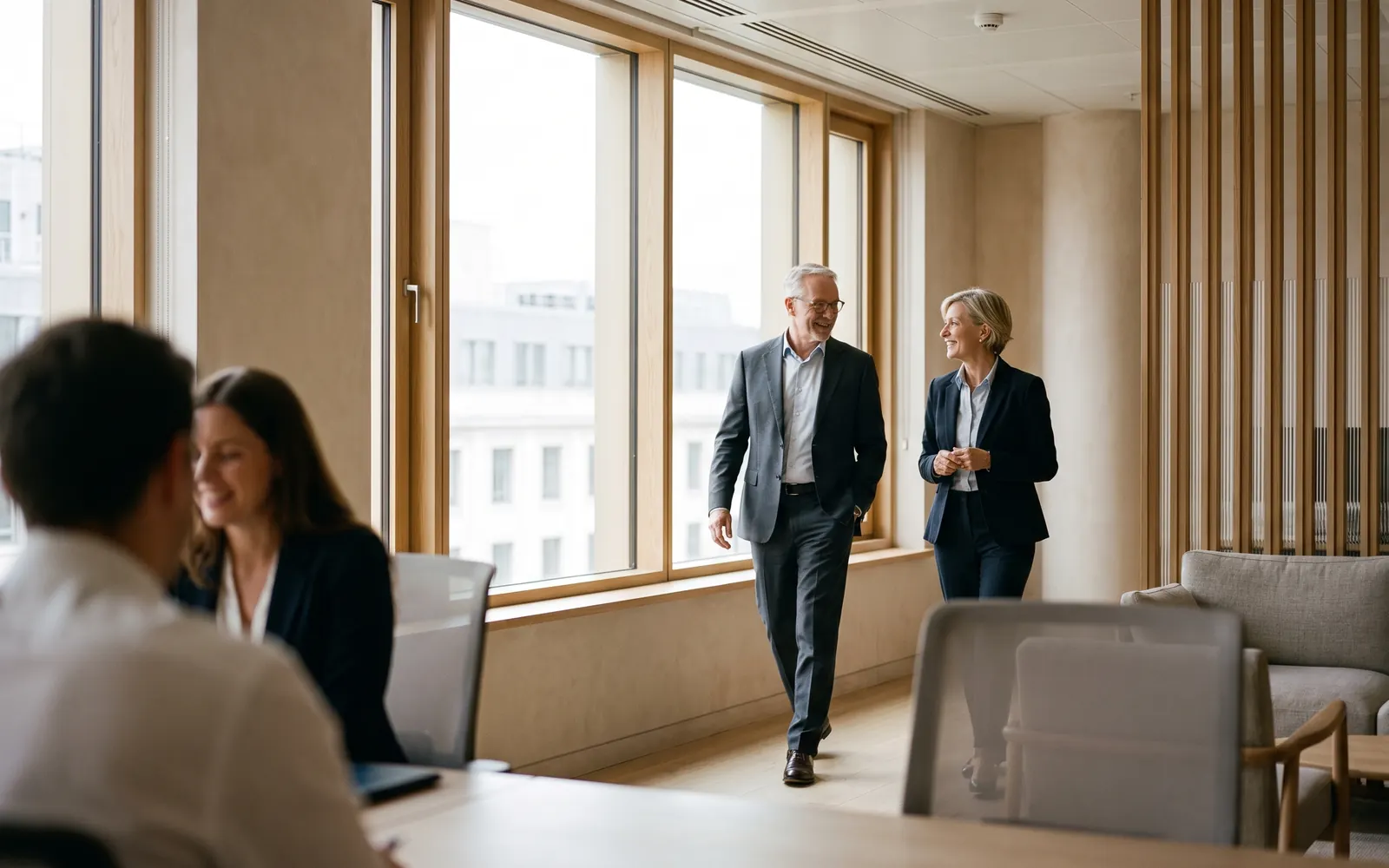A senior executive looking out over the Oslo skyline